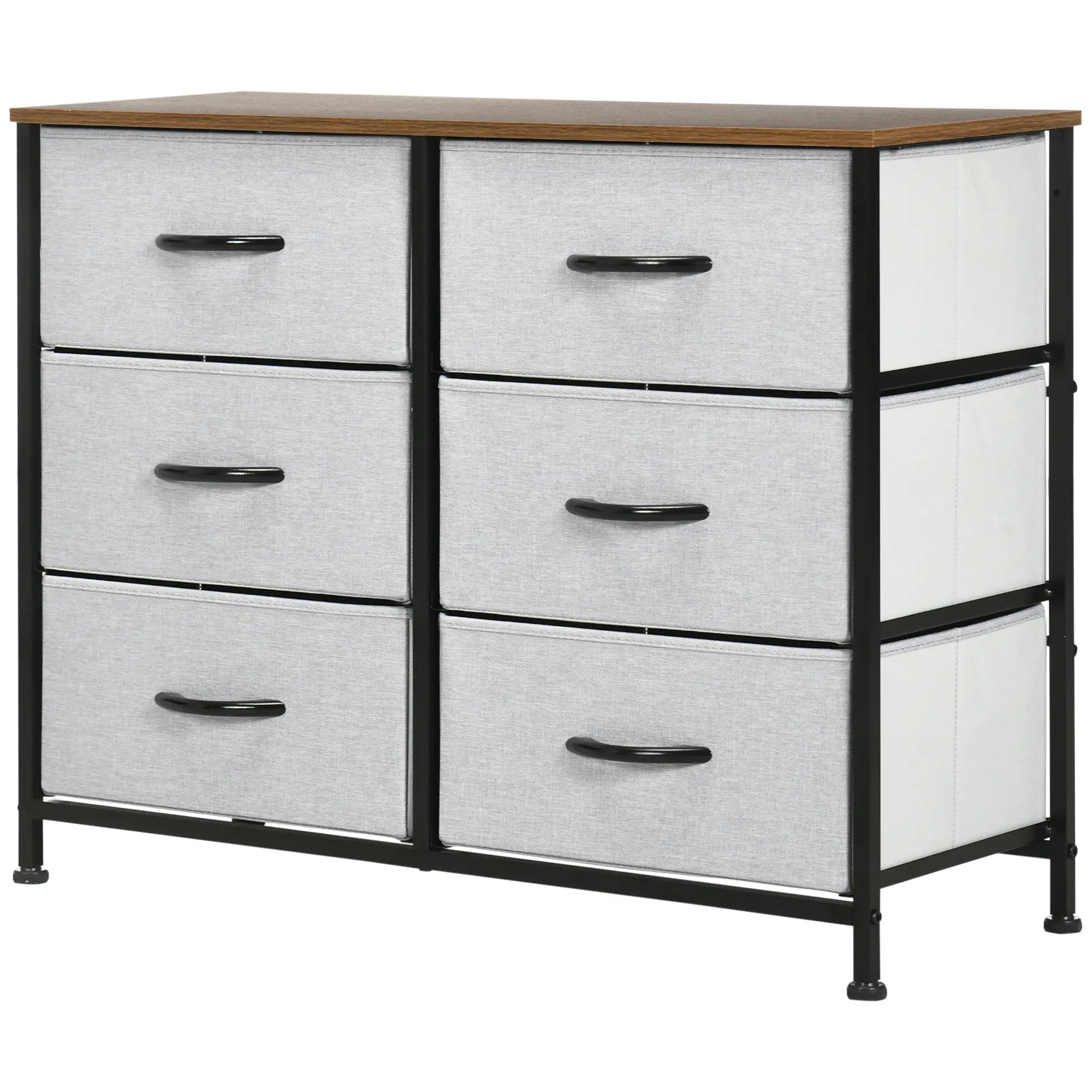 6 Drawer Dresser, Fabric Chest, Steel Frame, Wood Grain Top, Grey Storage Cabinets Grey, Brown, Black at Gallery Canada