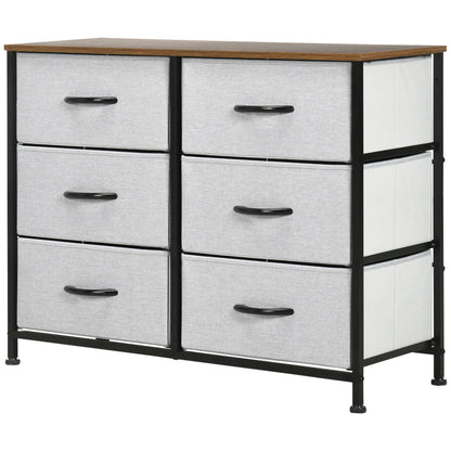 6 Drawer Dresser, Fabric Chest, Steel Frame, Wood Grain Top, Grey Storage Cabinets Grey, Brown, Black at Gallery Canada