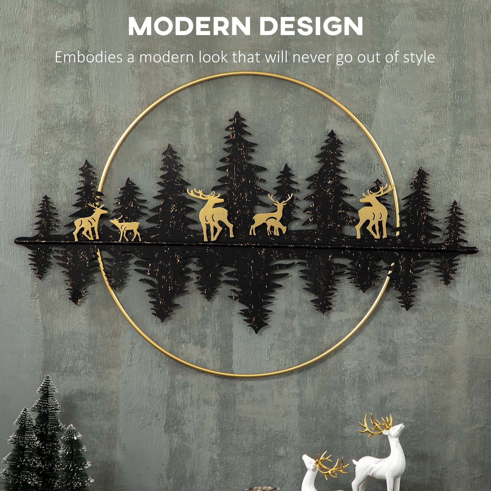3D Metal Wall Art Modern Reindeer Forest Hanging Wall Sculptures Home Décor for Living Room Bedroom Dining Room, 47"x32"(120x80cm.), Gold Black at Gallery Canada