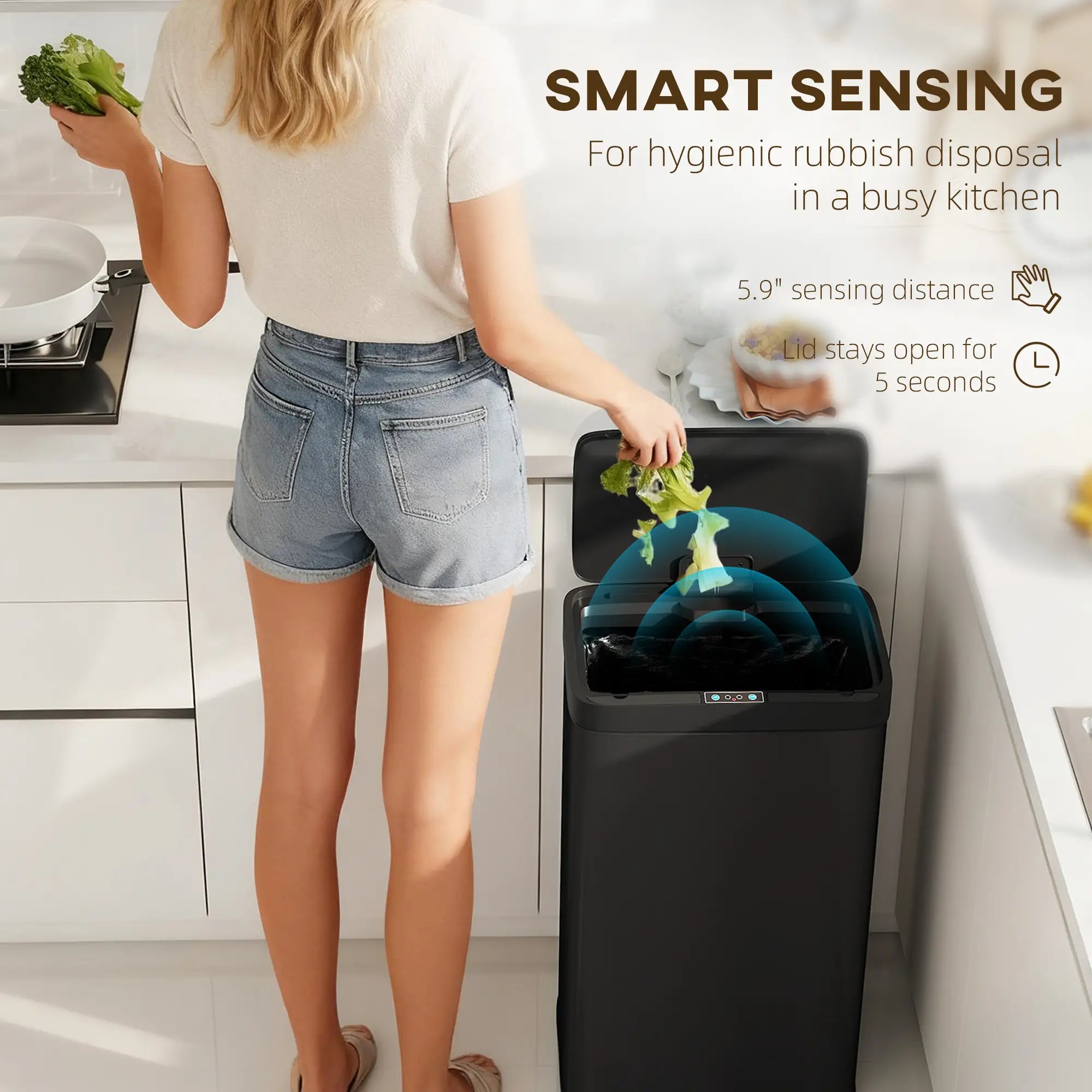 12 Gallon Sensor Can, Automatic Garbage Can, Fingerprint-Proof Stainless Steel, Matte Black Household Supplies at Gallery Canada