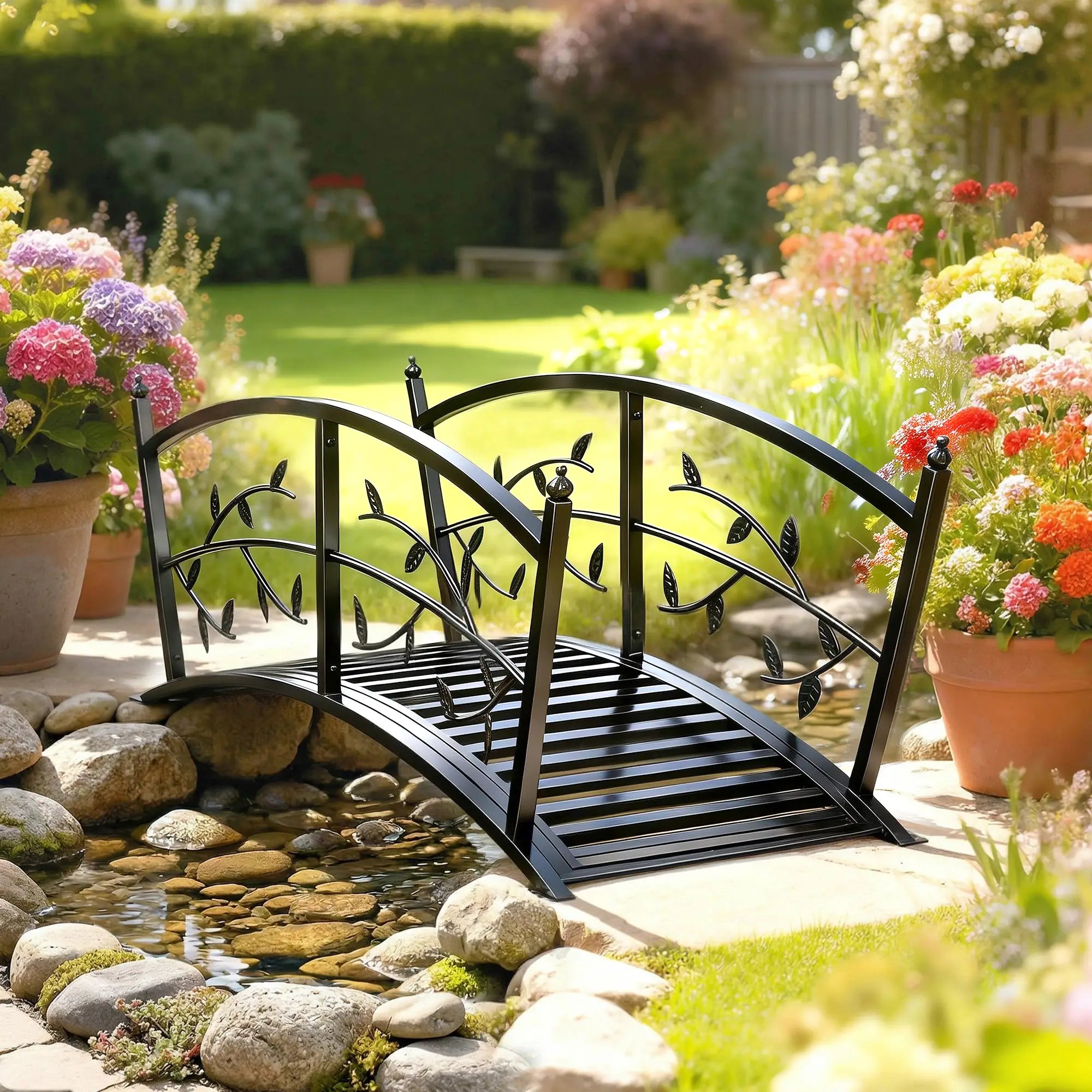 4 FT Metal Garden Bridge, Safety Railings, Outdoor Pond, Arch Footbridge Garden Decor at Gallery Canada