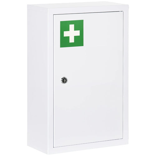Lockable Medicine Cabinet, 3 Tier Steel Wall Box, 2 Keys, White