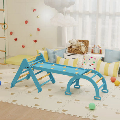 7-in-1 Pikler Triangle Set, Foldable Wooden Climbing Toys, Blue Kids Gym & Playmats at Gallery Canada