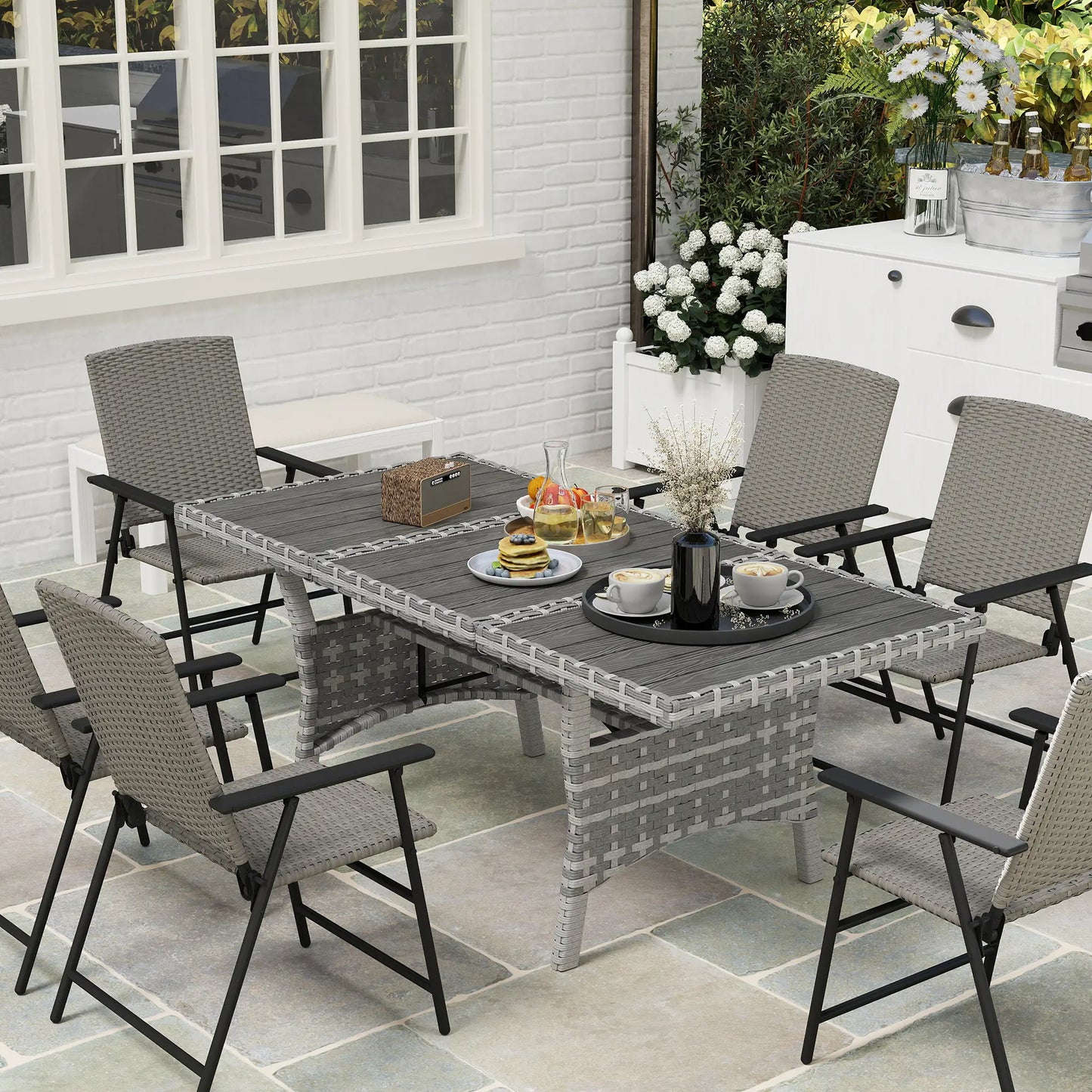 75" Outdoor Dining Table for 6-8, Wicker Patio Table with Storage, Grey Patio Dinning Tables at Gallery Canada