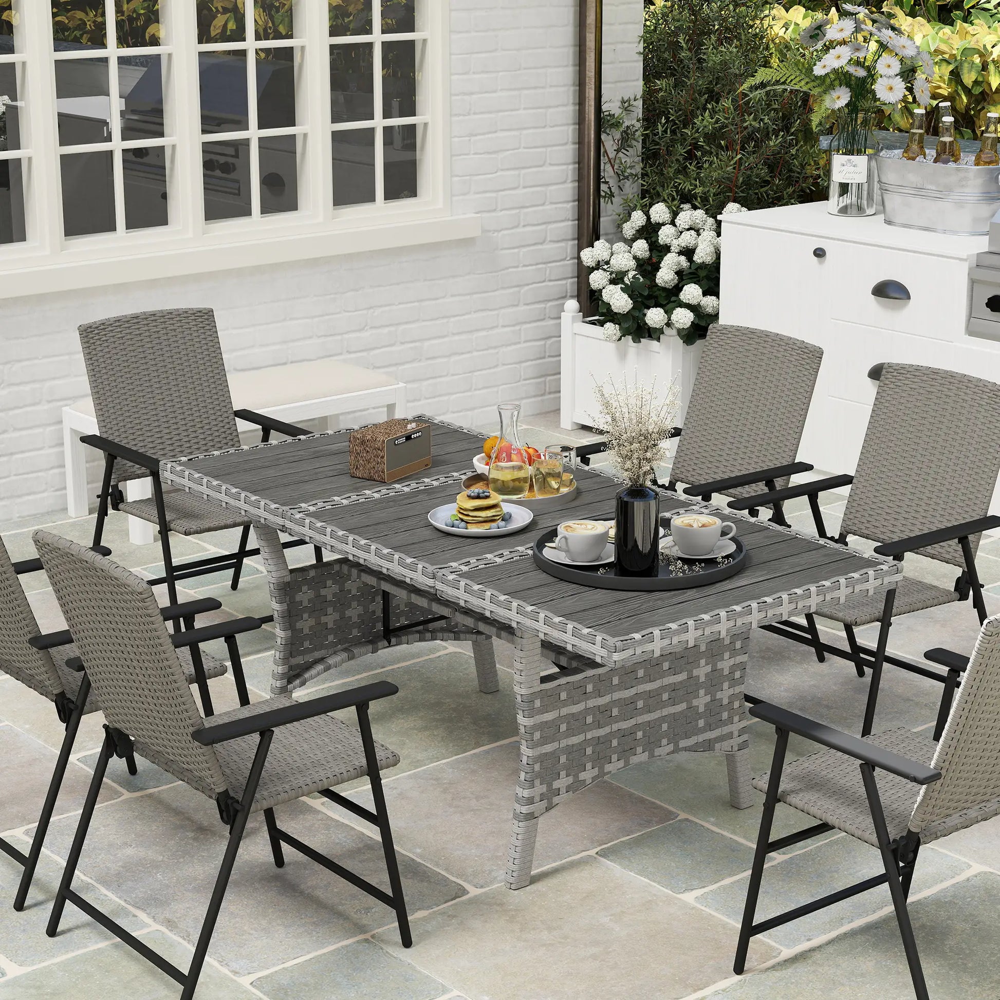 75" Outdoor Dining Table for 6-8, Wicker Patio Table with Storage, Grey Patio Dinning Tables at Gallery Canada