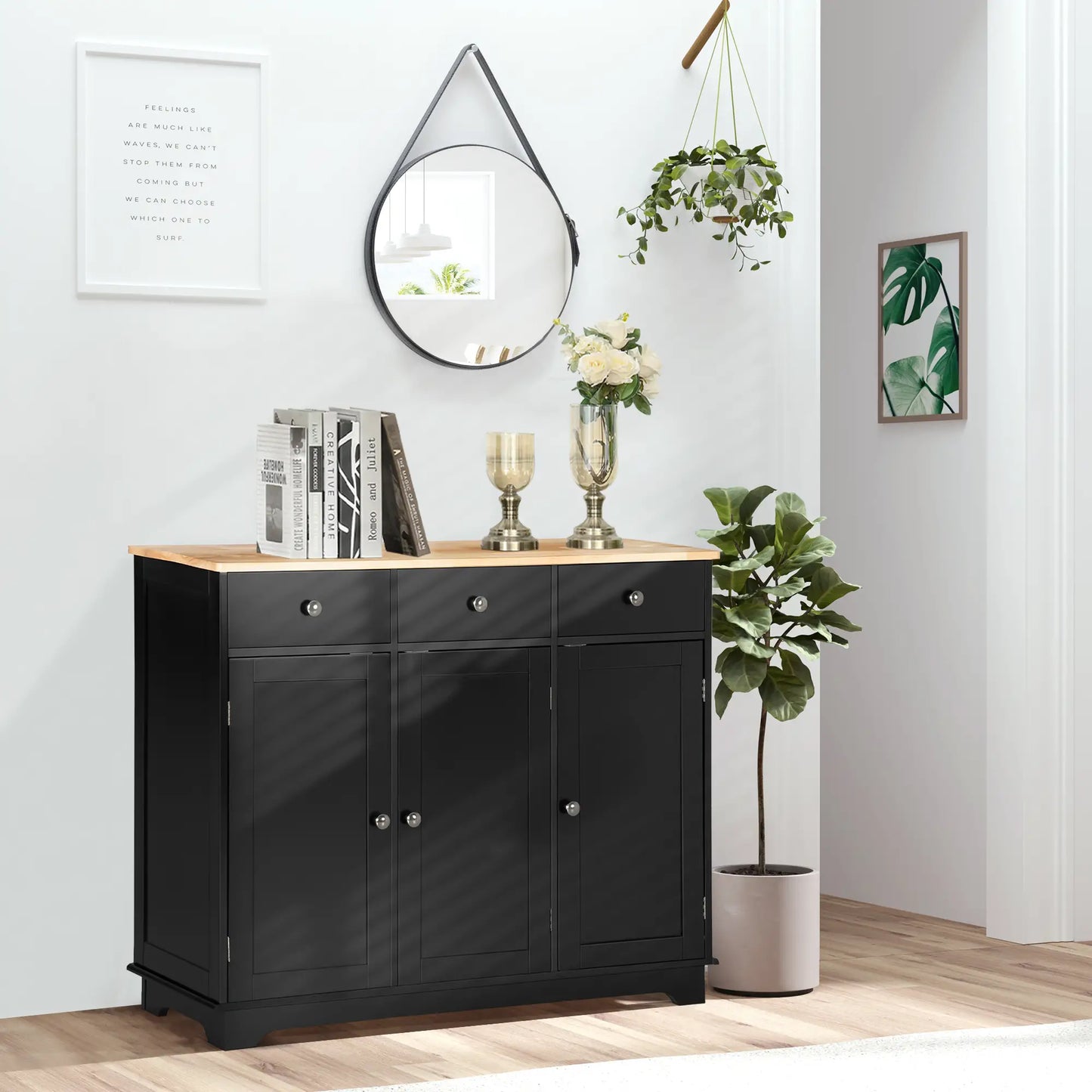 Modern Sideboard, Storage Cabinet with Drawers, Adjustable Shelves, Black Bar Cabinets at Gallery Canada