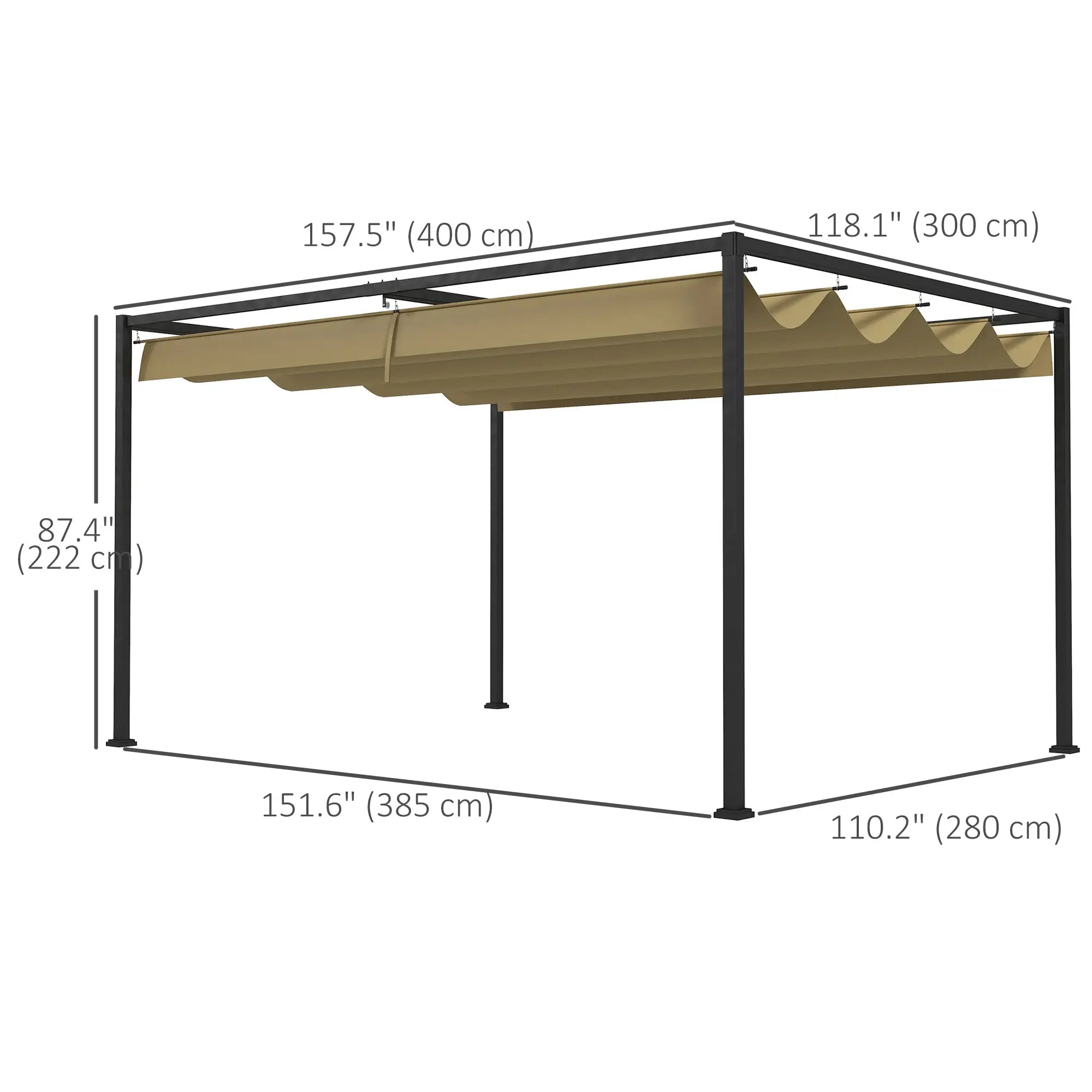 13' x 10' Pergola, Retractable Canopy, Outdoor Sun Shelter, Khaki Pergolas at Gallery Canada