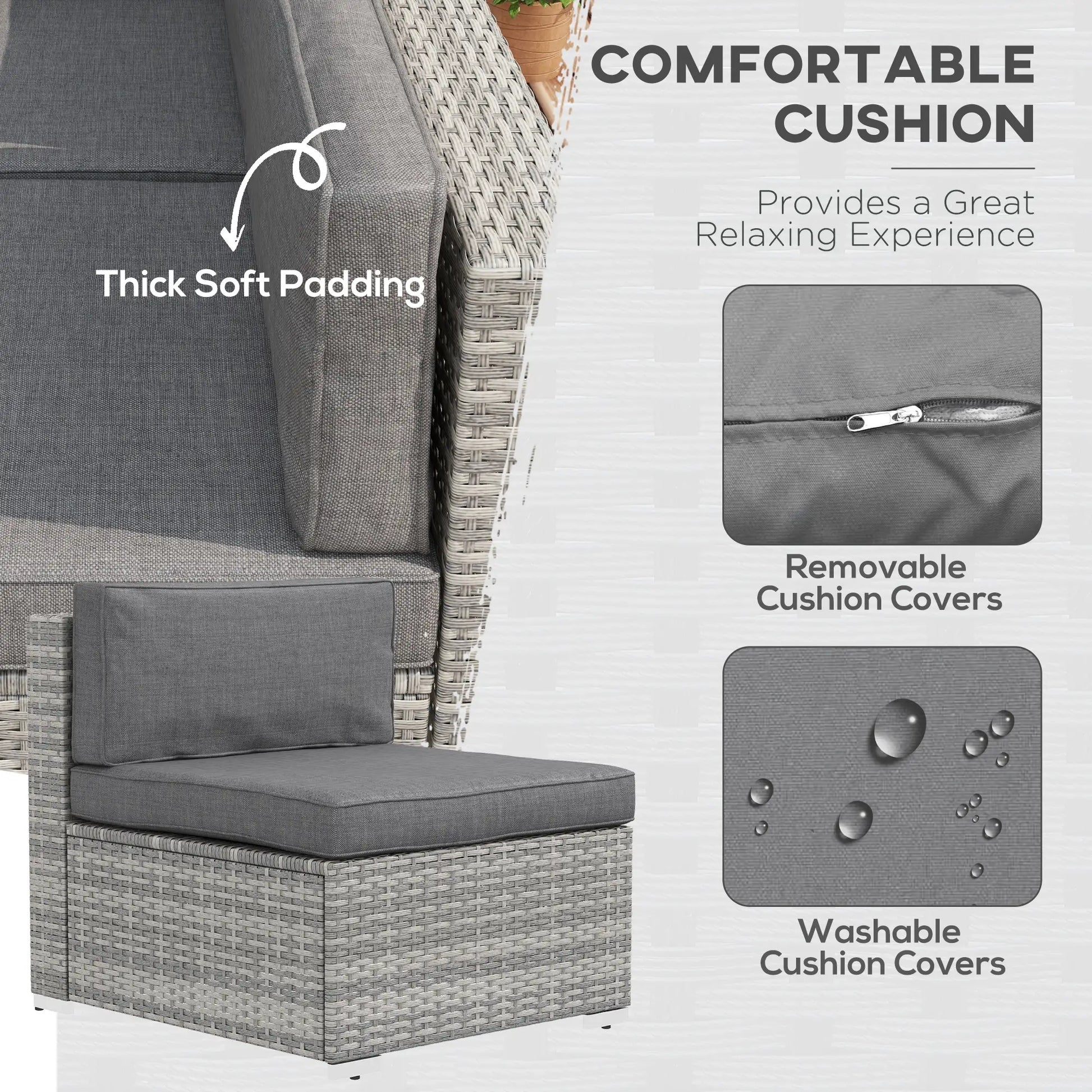 7pc Garden Wicker Sectional Set, Tea Table, Patio Rattan Sofa, Grey Patio Furniture Sets at Gallery Canada