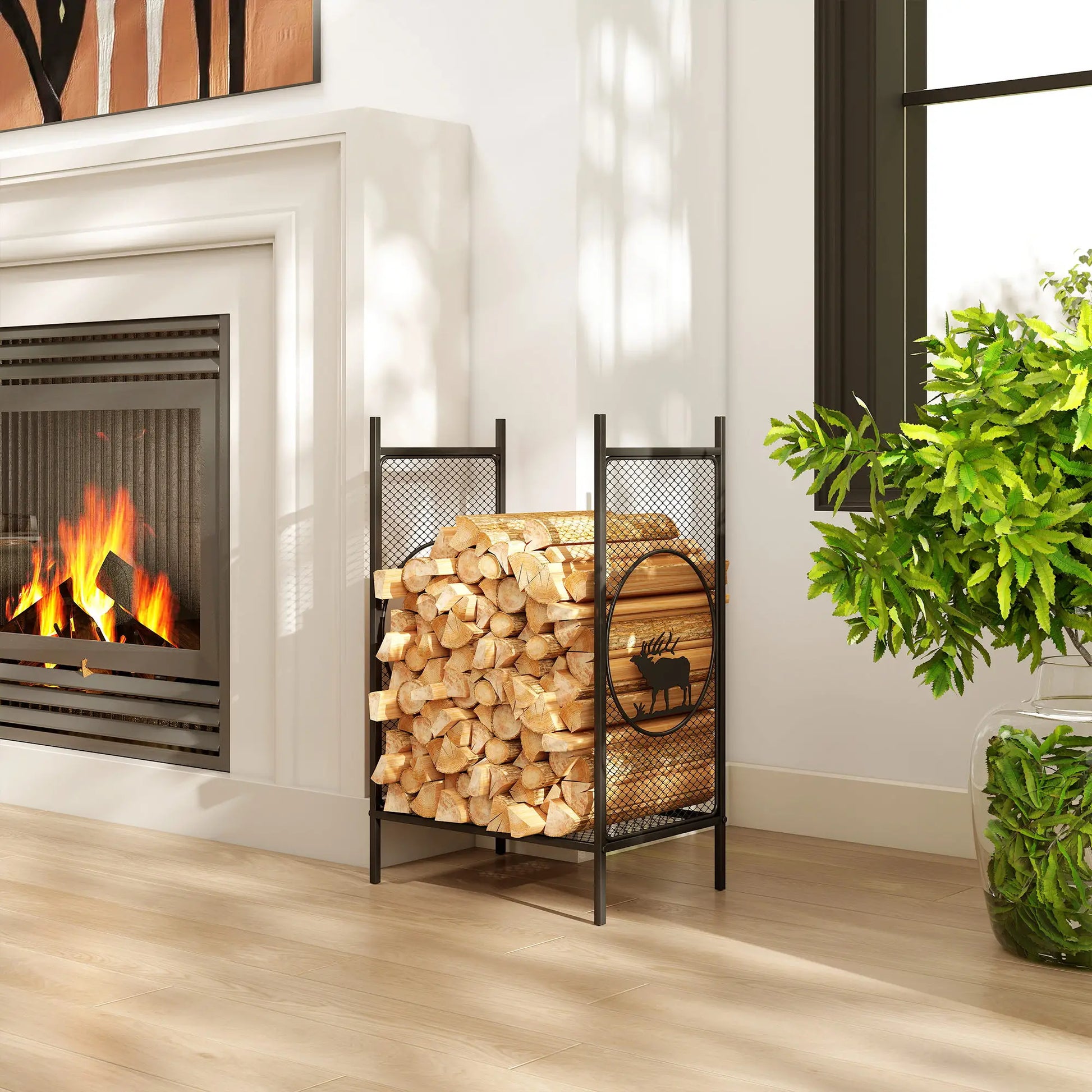 Firewood Rack Outdoor, 19" Heavy Duty Metal Log Holder with Mesh Sides Firewood Racks at Gallery Canada