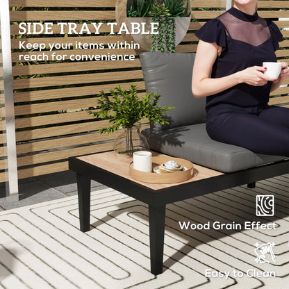 2 Seater Patio Sofa, Outdoor Couch with Wood Tray, Cushions, Grey Patio Chairs at Gallery Canada