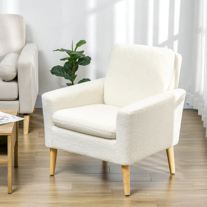 Modern Fabric Accent Chair, Upholstered Armchair with Wood Legs, Cream White Accent Chairs at Gallery Canada