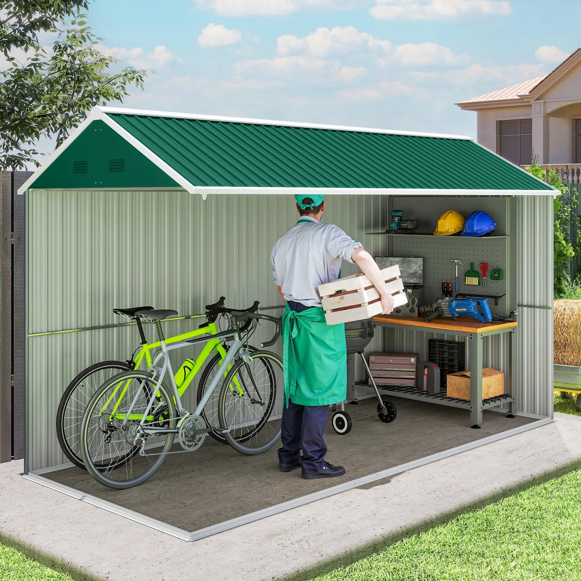 12' x 5.5' Metal Storage Shed, Outdoor Tool House, Green Sheds at Gallery Canada