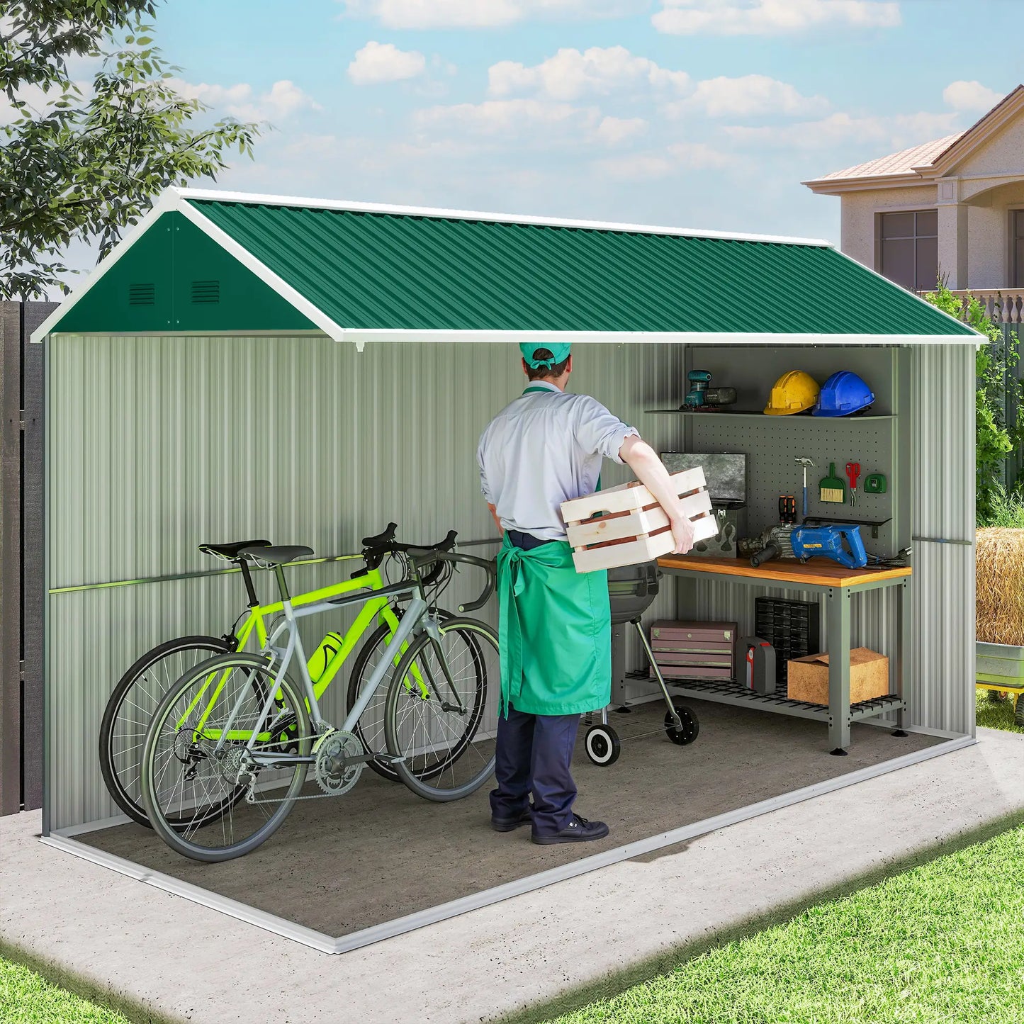 12' x 5.5' Metal Storage Shed, Outdoor Tool House, Green Sheds at Gallery Canada