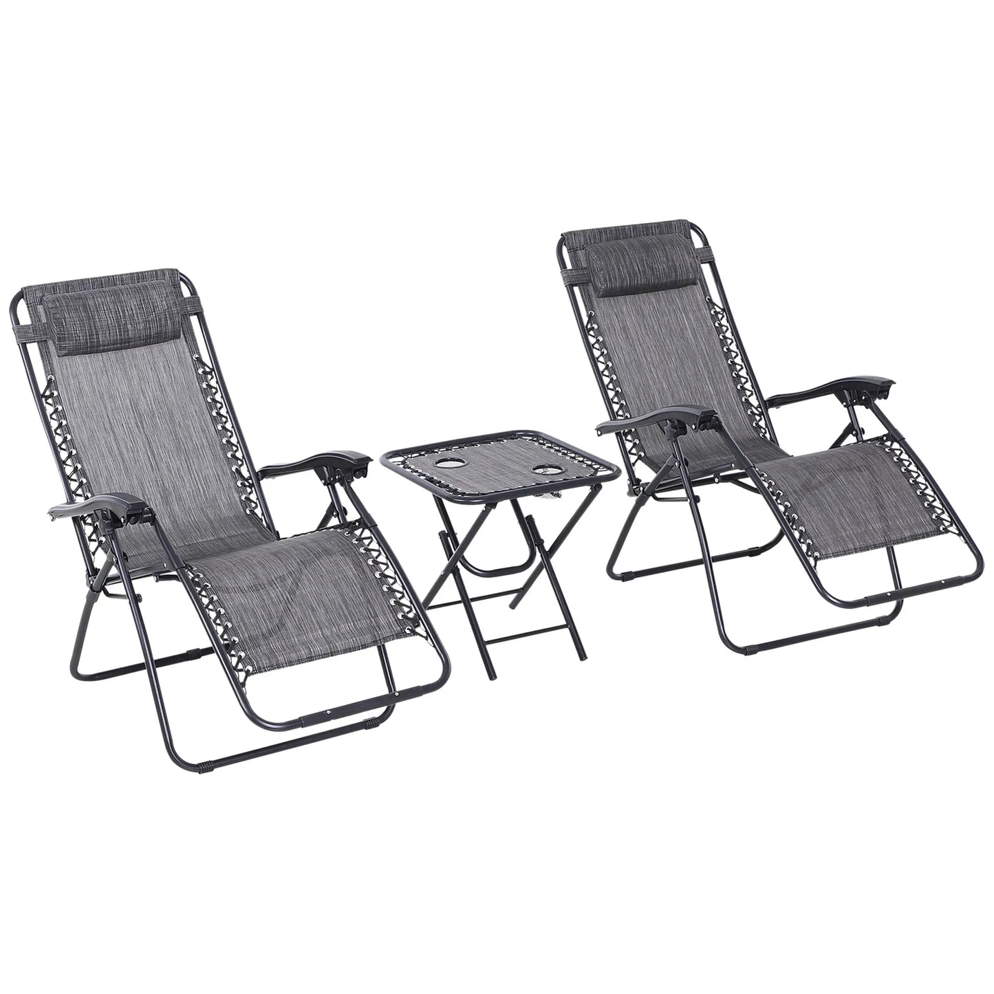 Zero Gravity Chair Set of 2, Patio Chair with Side Table, Dark Grey Lounger Chairs Dark Grey at Gallery Canada