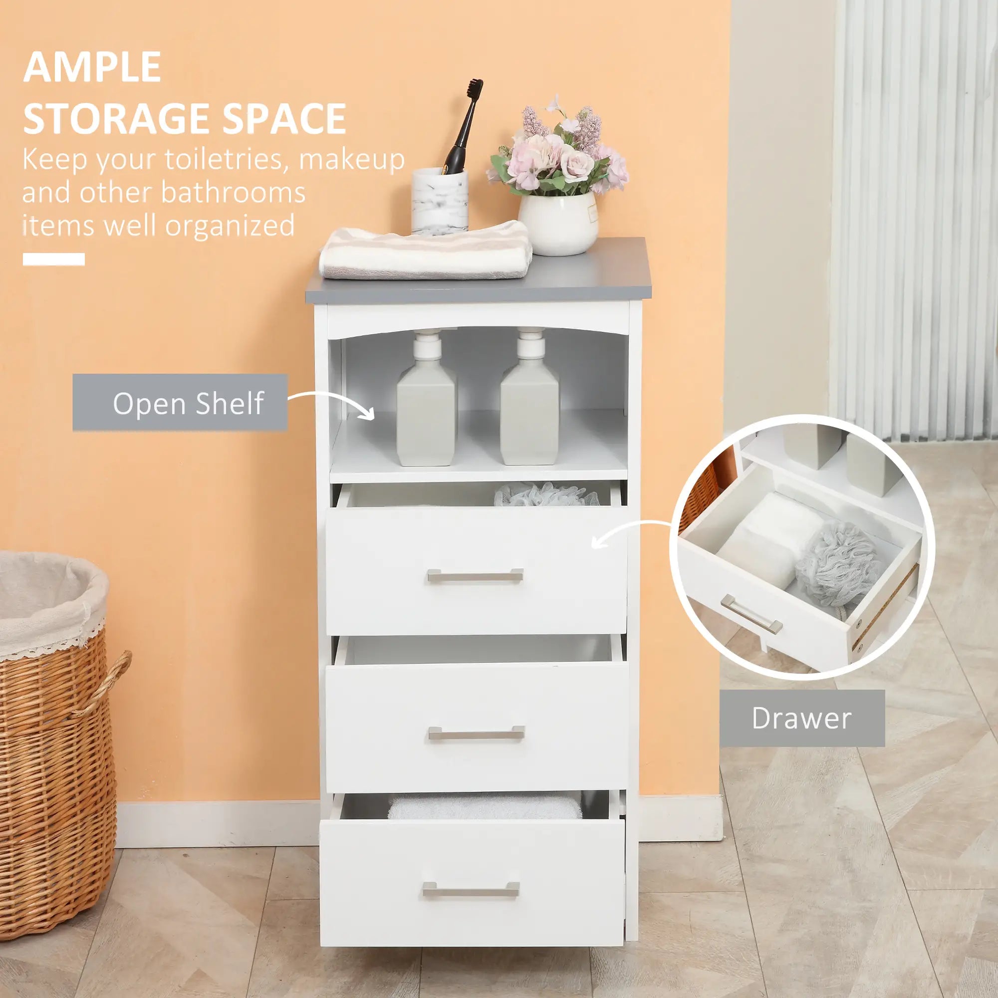 3-Piece Bathroom Set, Tall and Small Cabinets, Wall Mount Mirror, White Storage Cabinets at Gallery Canada