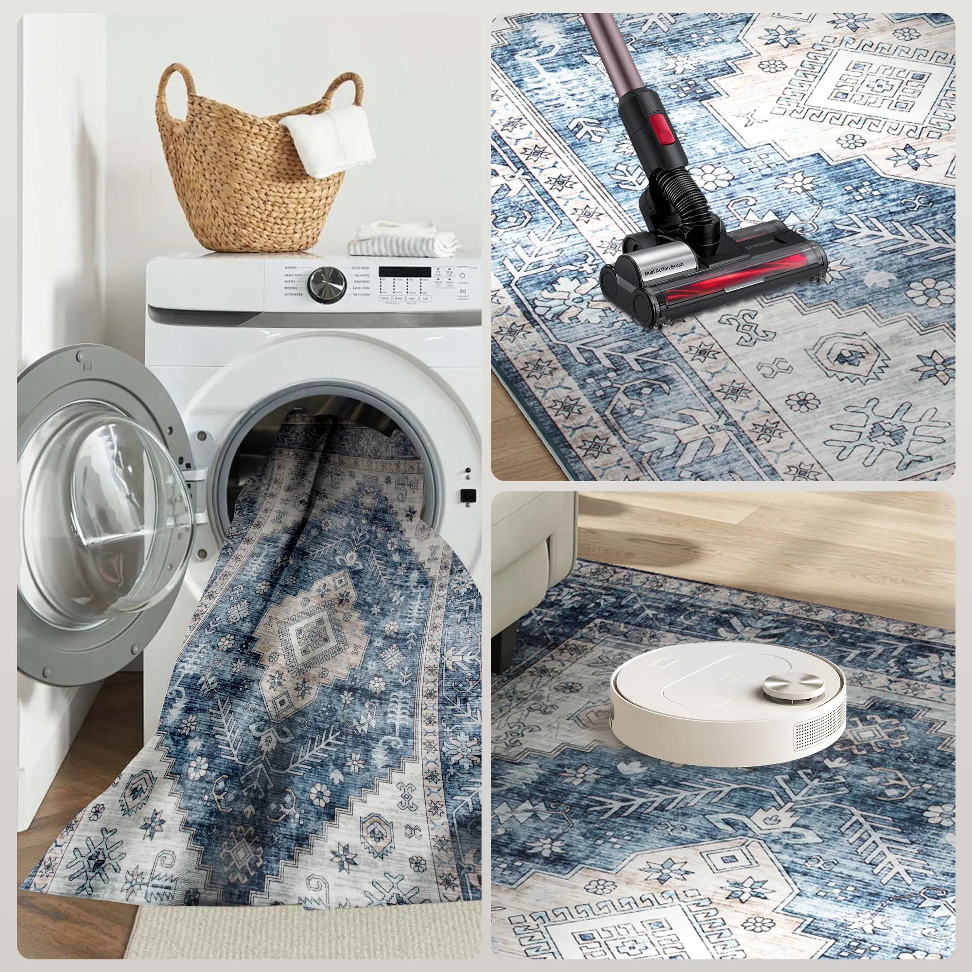 9x12 Vintage Washable Non-Slip Rug, for Living, Bedroom, Dining, Blue Living Room Furniture at Gallery Canada