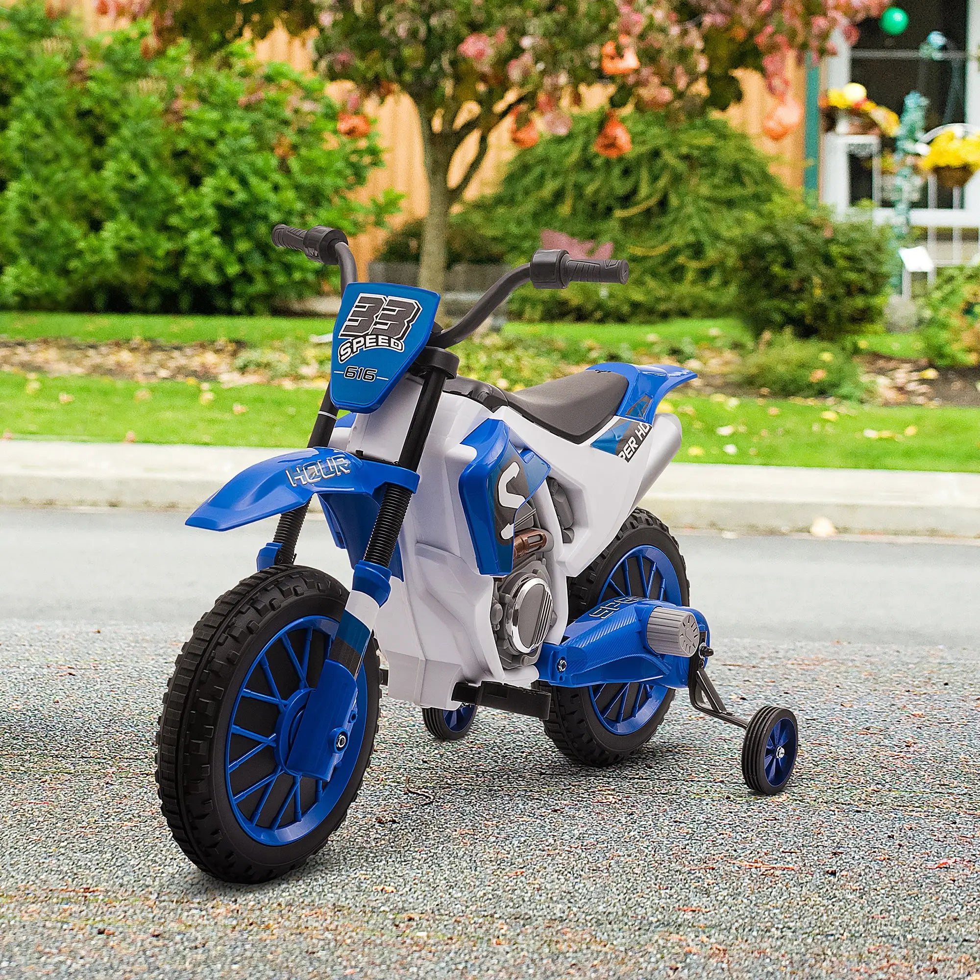 Kids Dirt Bike, 12V Battery, Training Wheels, Blue Electric Motorcycles at Gallery Canada