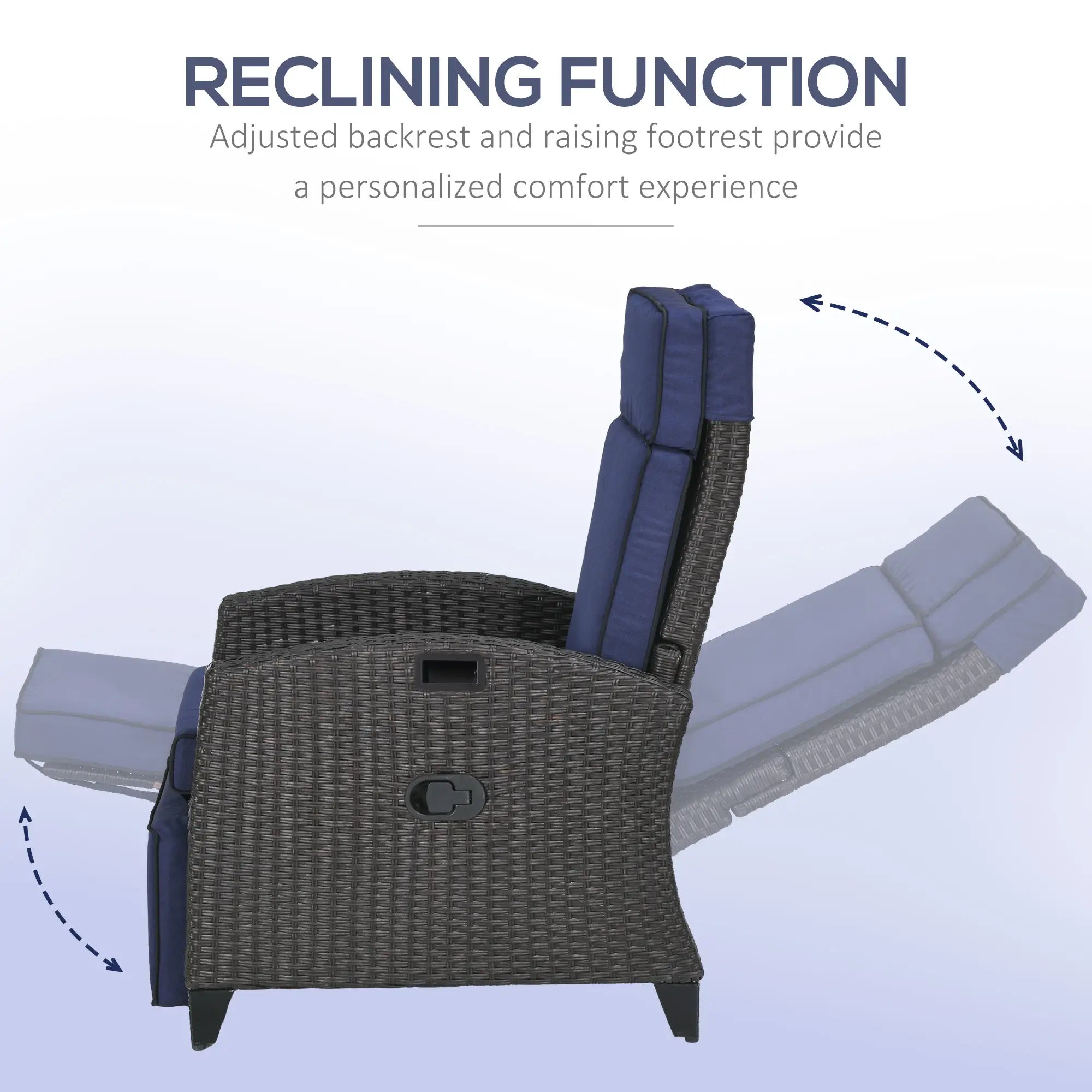 Outdoor Recliner Chair, Adjustable Backrest, Cushion, Side Tray, Blue Chaise Loungers at Gallery Canada