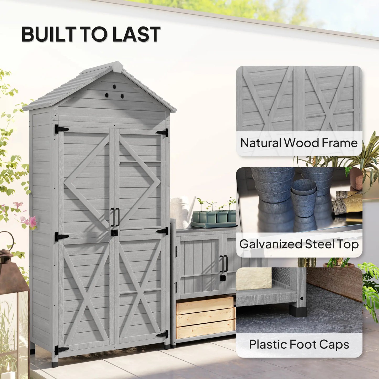 Outdoor Storage Cabinet, Wood Garden Shed with Shelves, 2-in-1 Sheds at Gallery Canada