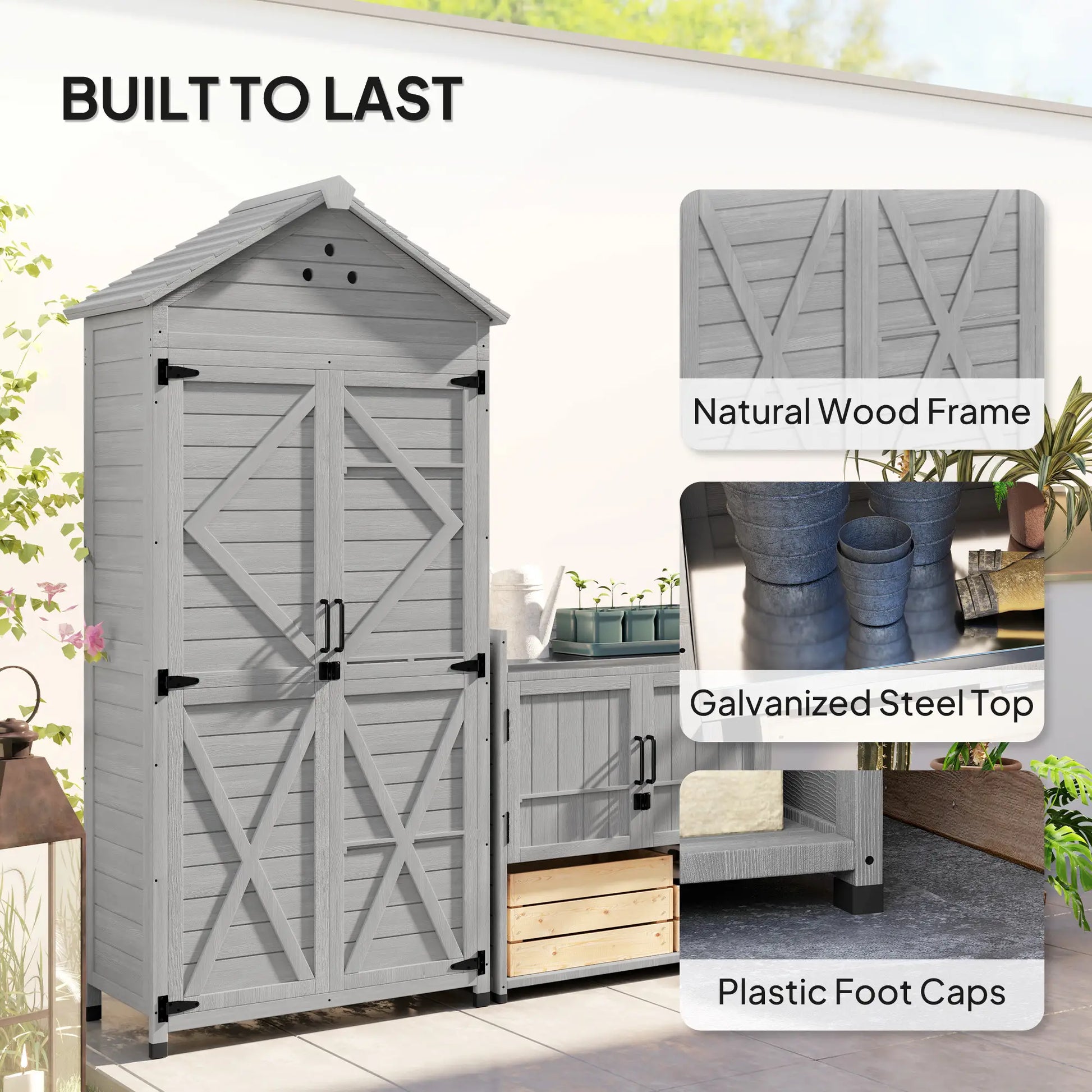 Outdoor Storage Cabinet, Wood Garden Shed with Shelves, 2-in-1 Sheds at Gallery Canada