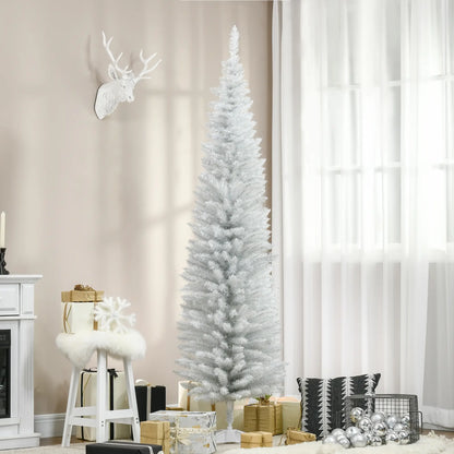 7' Slim Artificial Christmas Tree, Realistic Branches, Sturdy Metal Stand, White Pencil Christmas Trees at Gallery Canada