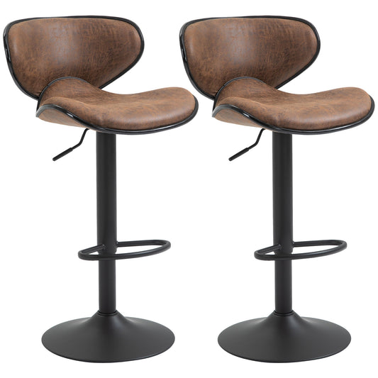 Vintage Set of 2 Microfiber Cloth Adjustable Bar Height Stools with Swivel Seat, Brown - Gallery Canada