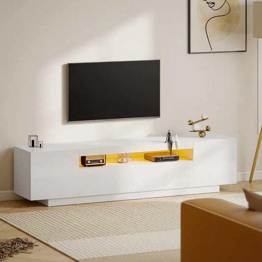 TV Stand for 65-85 Inch TV, RGB LED Lights, White TV Stands White at Gallery Canada