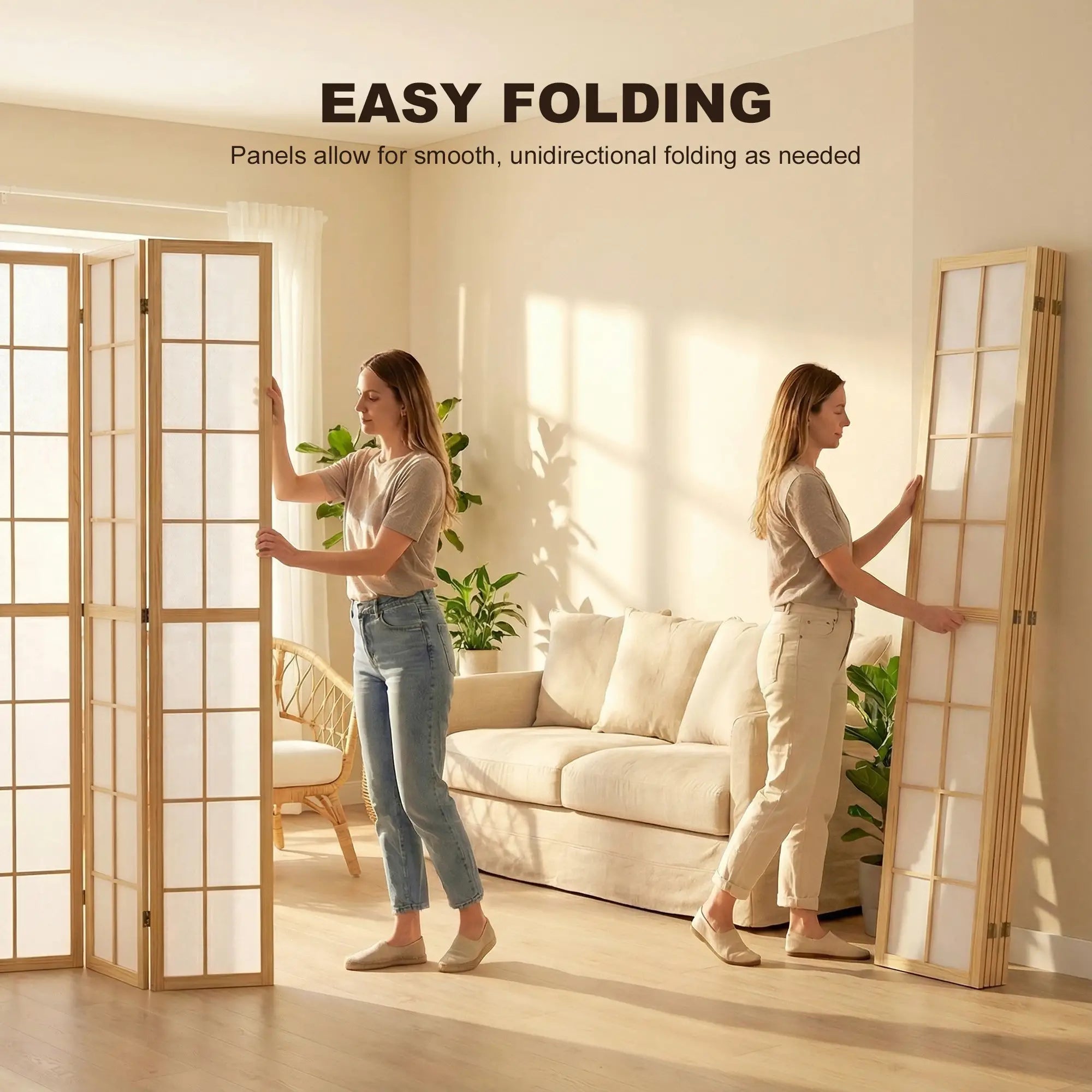 6 Panel Room Divider, 5.6 ft, Natural Wood, Folding Wall Partition Room Dividers at Gallery Canada