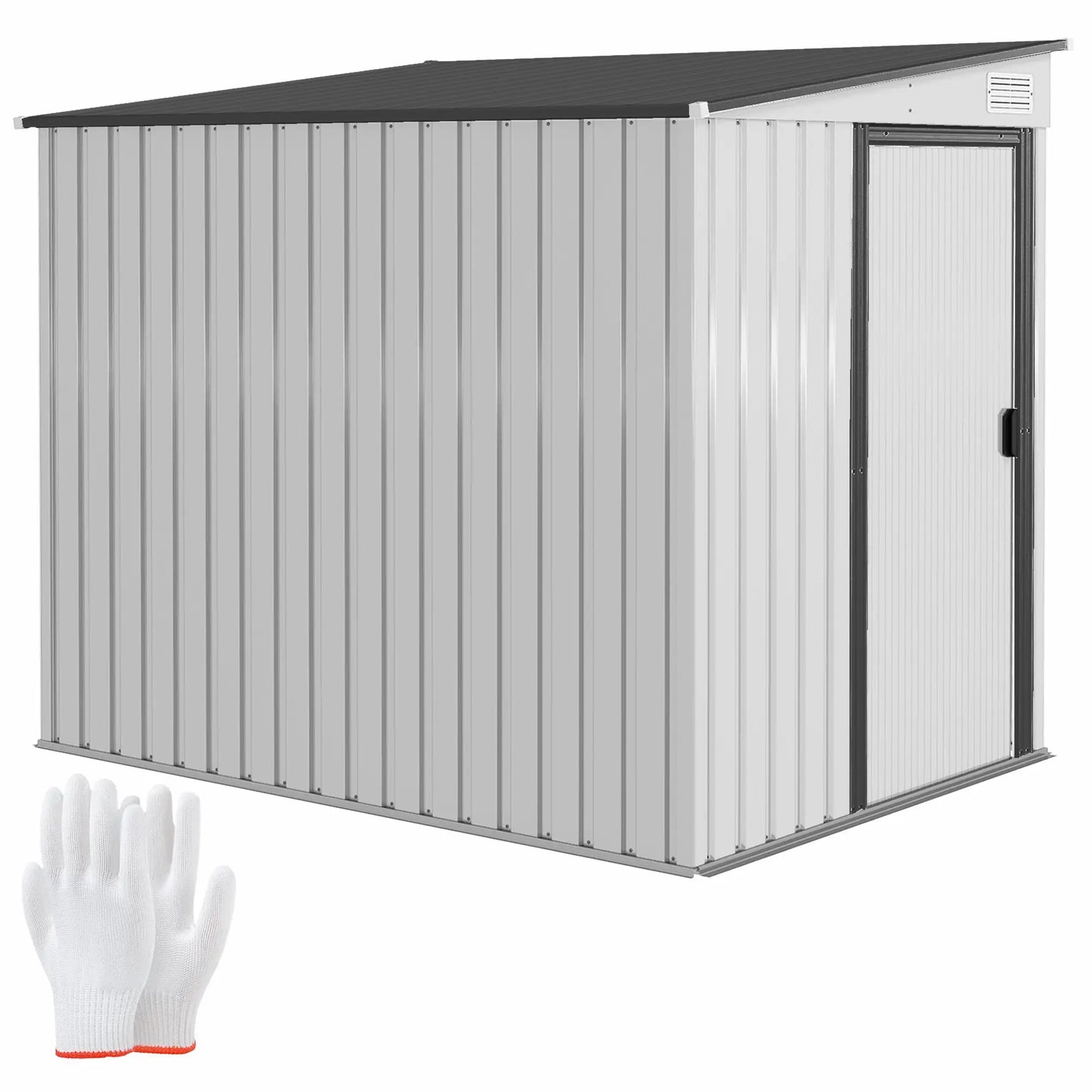 5'x7' Lean to Metal Shed, Sliding Door, 2 Vents, White