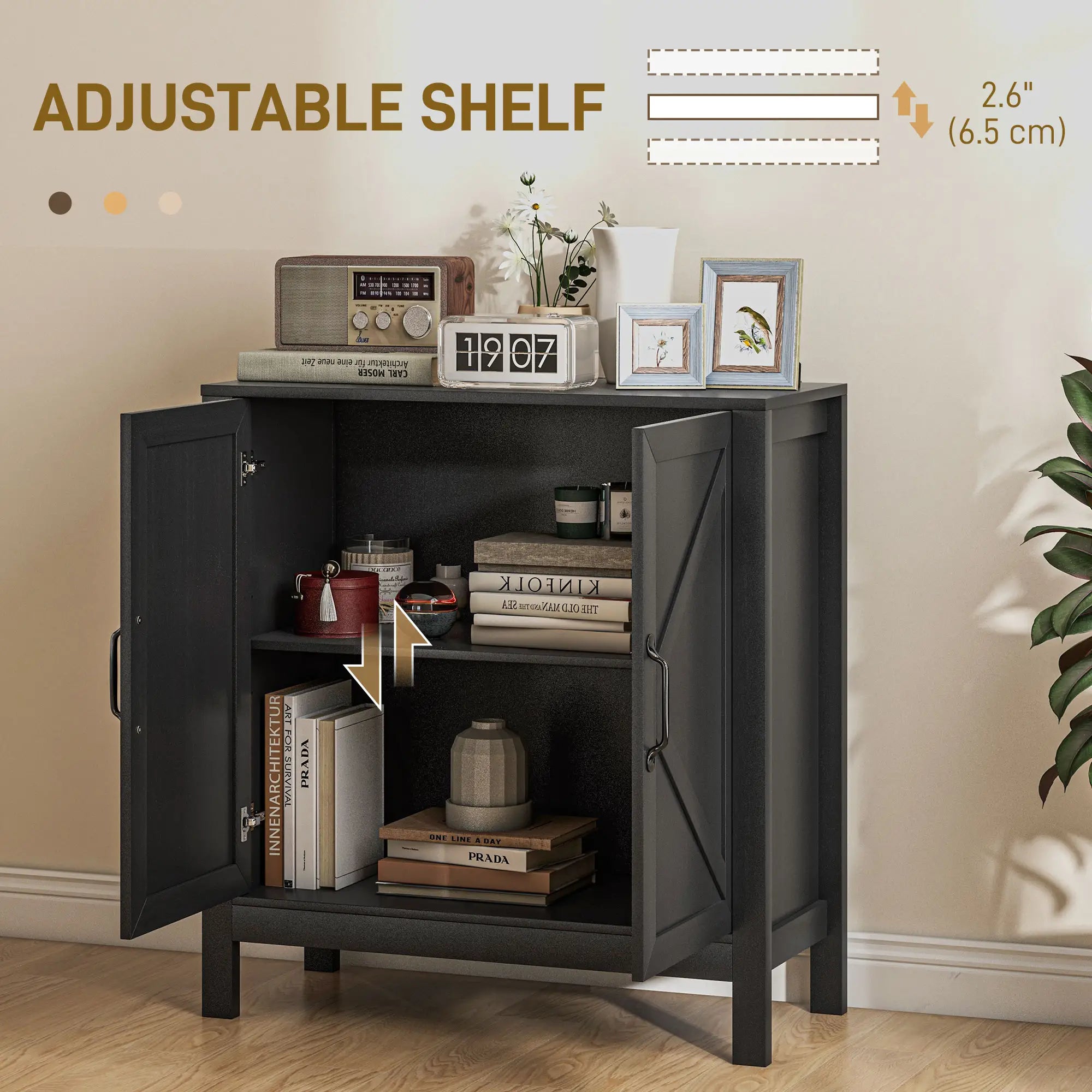 Sideboard Buffet, Kitchen Cabinet with Barn Door, Adjustable Shelves, Black Oak, Black Bar Cabinets at Gallery Canada