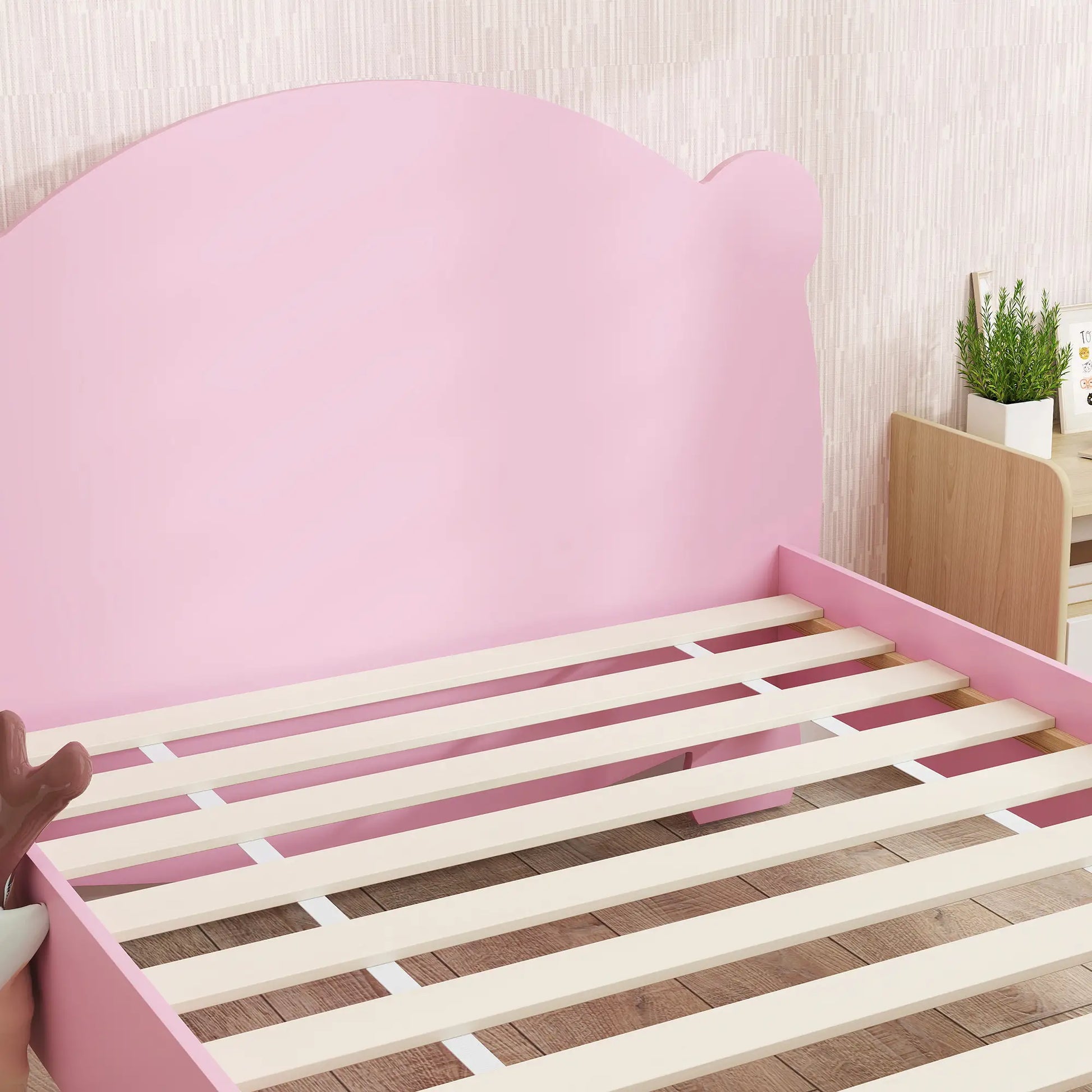 Twin Bed Frame, Bear Headboard, Slats Support, No Box Spring, Pink Kids Bedroom Furniture at Gallery Canada