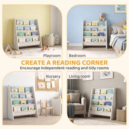 Fabric Kids Bookshelf, 4-Tier Toddler Sling Book Rack, White Baby & Kids Storage at Gallery Canada