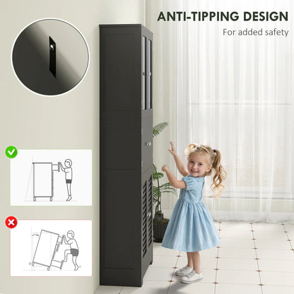 Freestanding Bathroom Cabinet, Glass Louvred Doors, Tall, Black Bathroom Cabinets at Gallery Canada