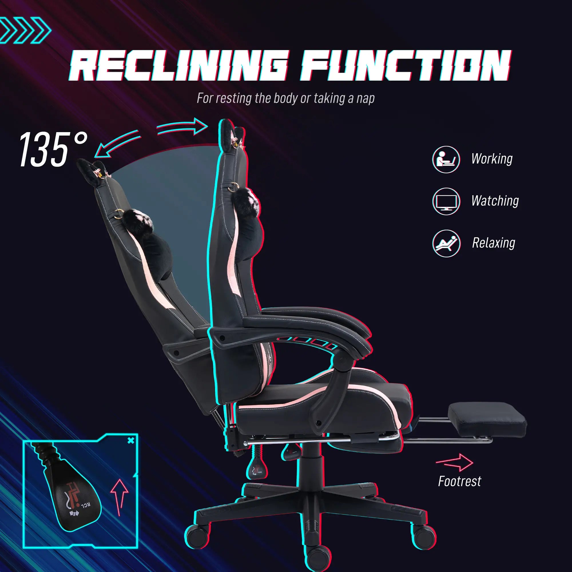 Racing Gamer Chair, Faux Leather, with Footrest, Headrest, Lumbar Support, Black Video Game Chairs at Gallery Canada