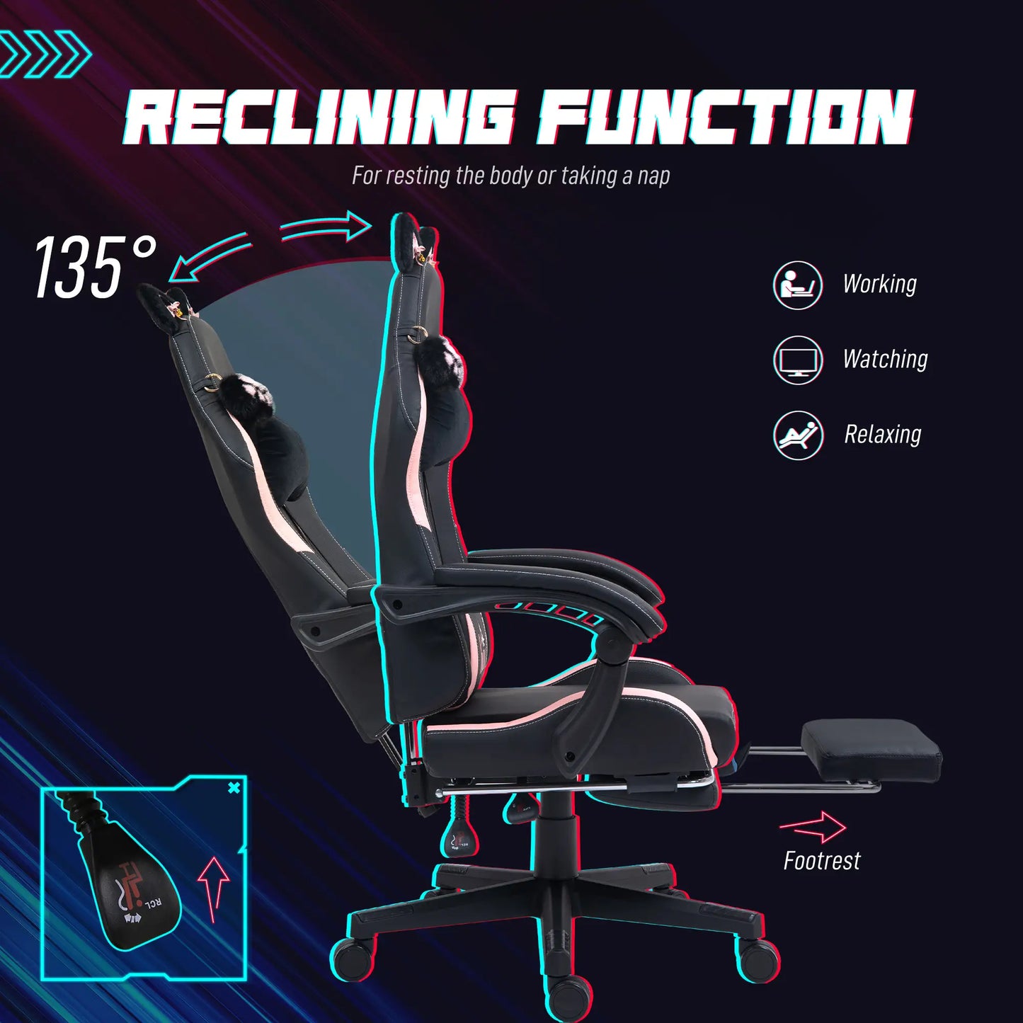Racing Gamer Chair, Faux Leather, with Footrest, Headrest, Lumbar Support, Black Video Game Chairs at Gallery Canada