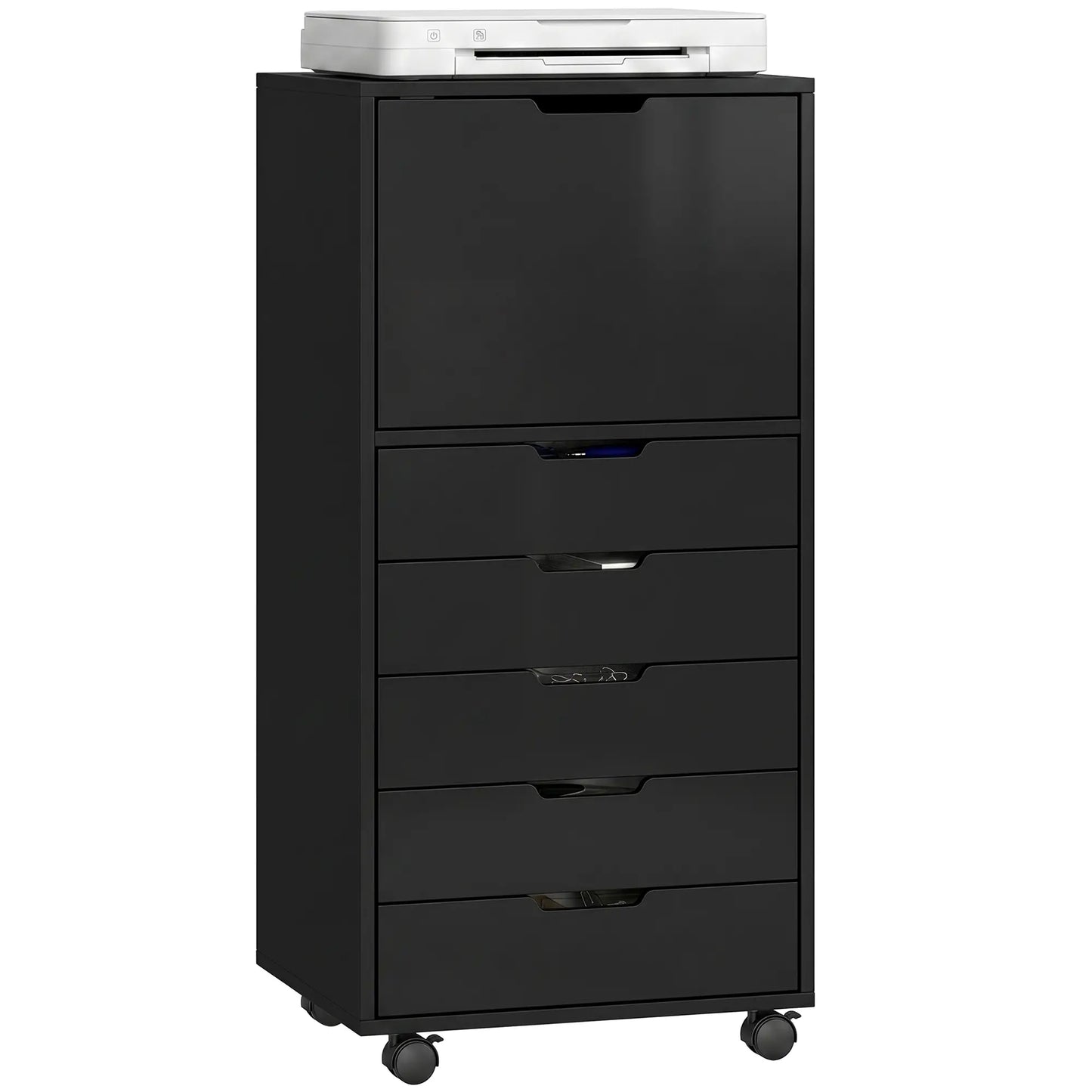 Mobile File Cabinet With 5 Drawers, Black, Black