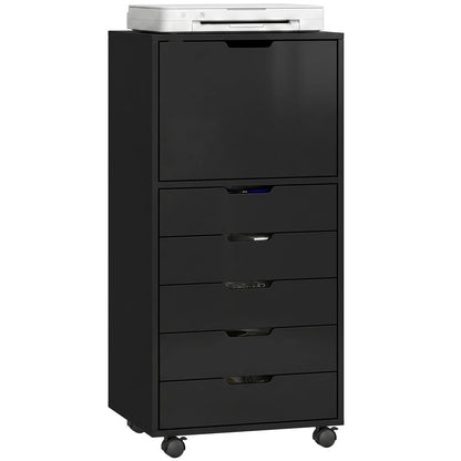 Mobile File Cabinet With 5 Drawers, Black, Black