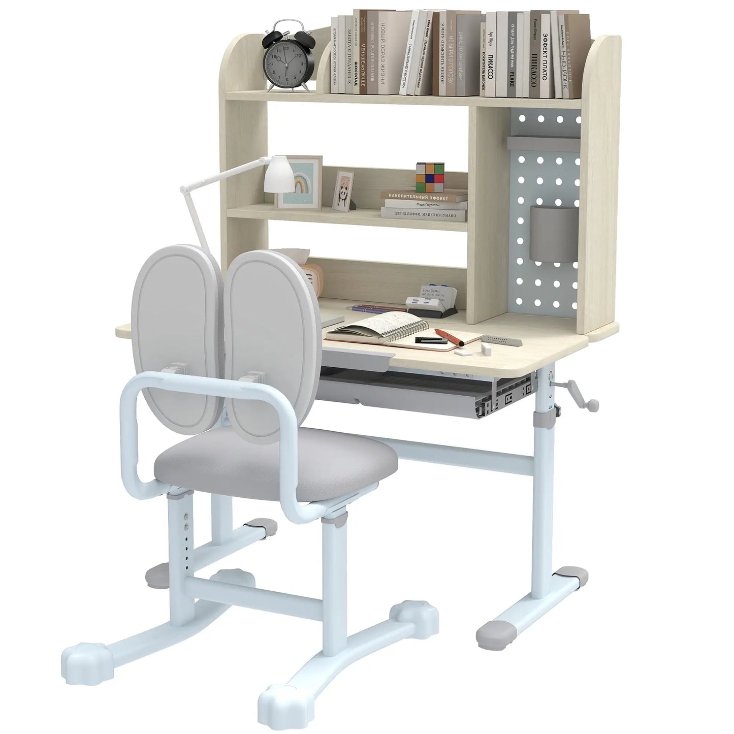 Kids Desk Chair Set, Adjustable Height, Tilting Desktop, Drawer Shelves, Grey Kids Desk Sets at Gallery Canada
