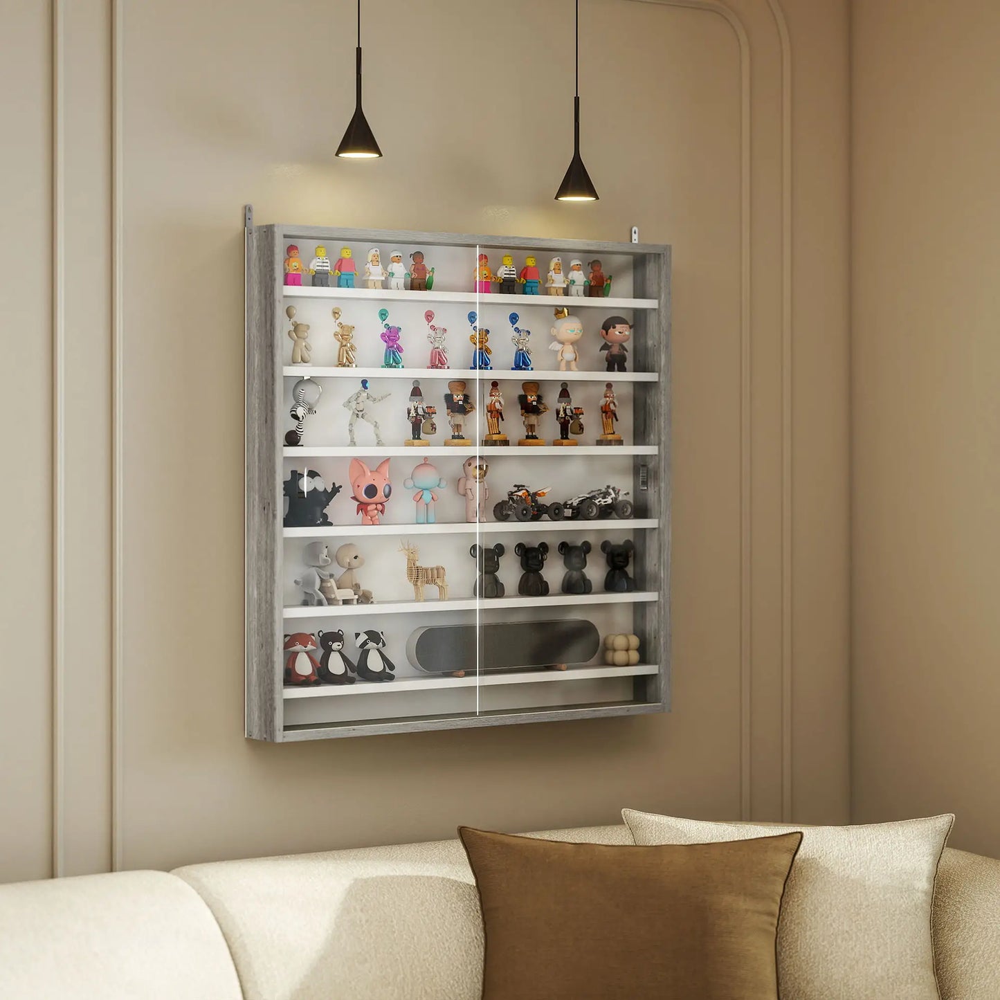 7-Tier Glass Display Cabinet, 2 Doors, 6 Adjustable Shelves, Grey Display Bookshelves at Gallery Canada