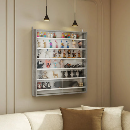 7-Tier Glass Display Cabinet, 2 Doors, 6 Adjustable Shelves, Grey Display Bookshelves at Gallery Canada