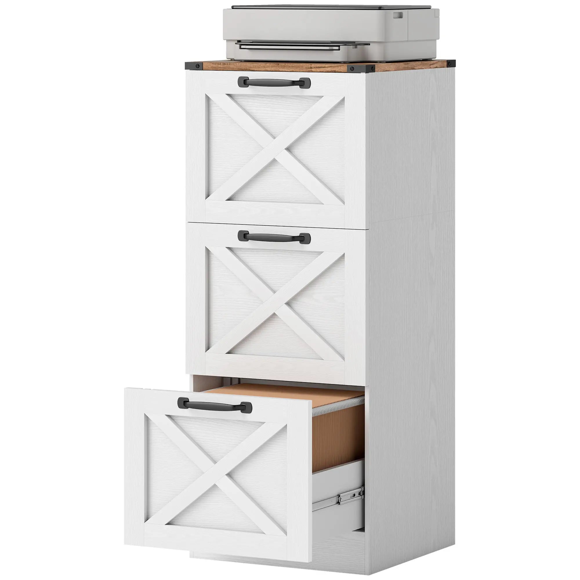 3 Drawer File Cabinet, Vertical Farmhouse, Fits Letter/A4, White Office Cabinets & Cupboards White, Brown at Gallery Canada