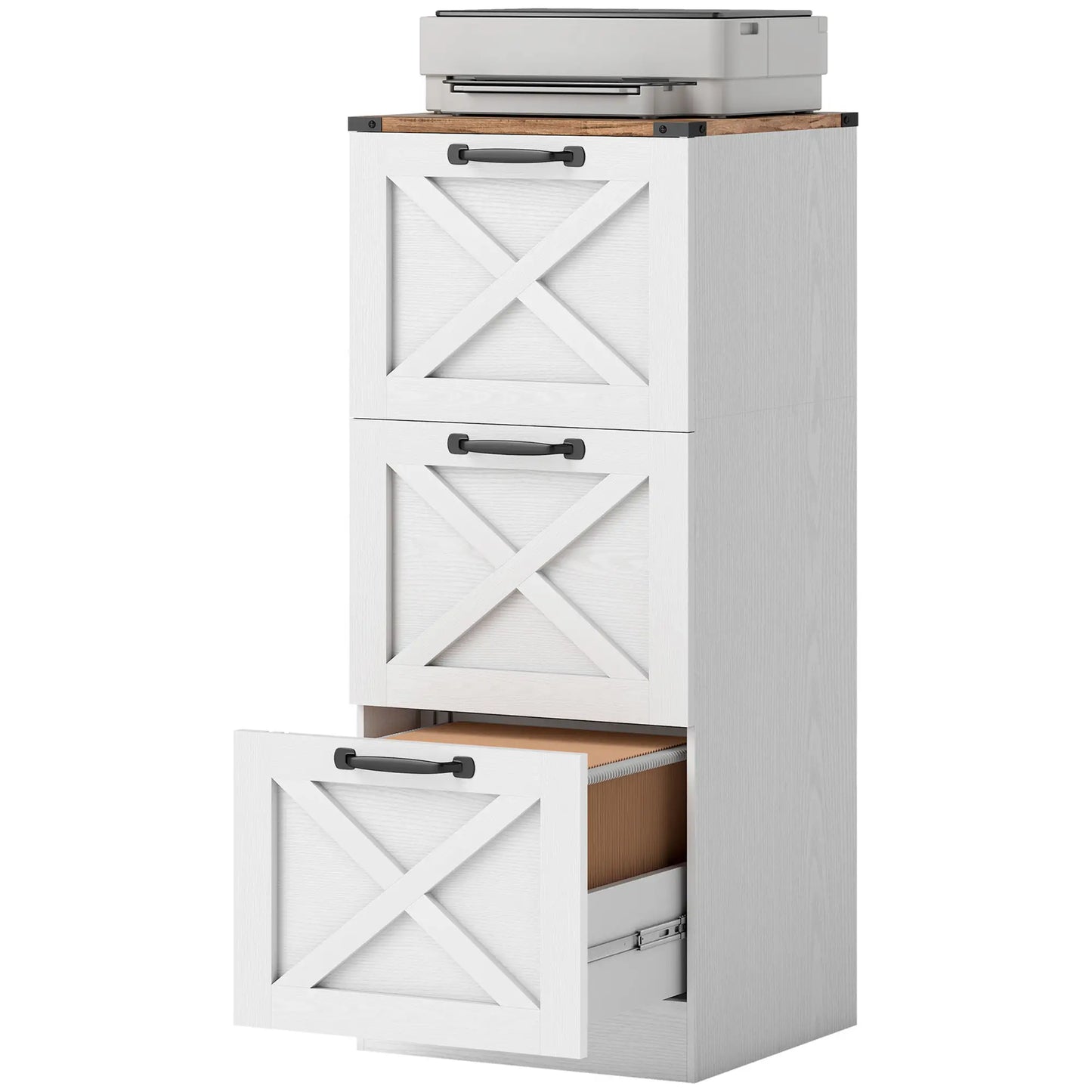 3 Drawer File Cabinet, Vertical Farmhouse, Fits Letter/A4, White Office Cabinets & Cupboards White, Brown at Gallery Canada