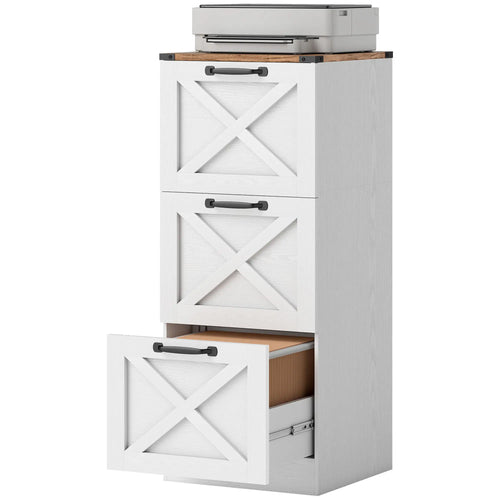 3 Drawer File Cabinet, Vertical Farmhouse, Fits Letter/A4, White