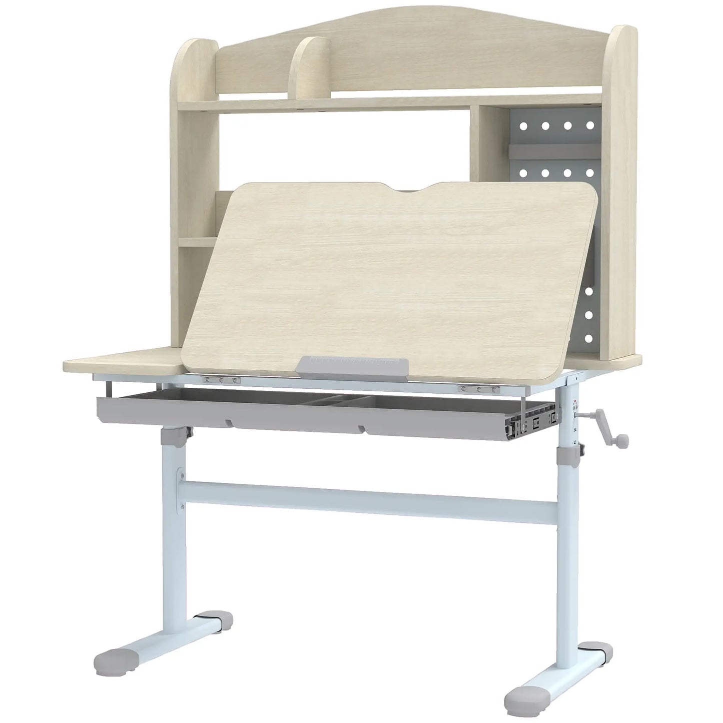 Kids Desk, Height Adjustable, Tilted Desktop, Storage, Drawer, Pegboard, 3-12 Years Kids Desk Sets Natural, White, Grey at Gallery Canada