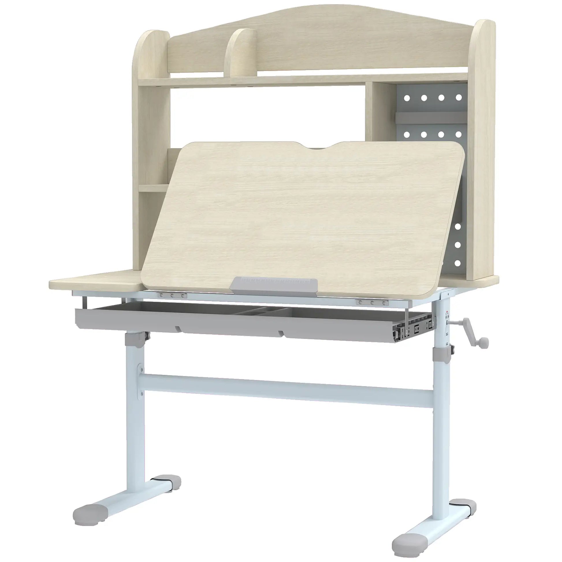 Kids Desk, Height Adjustable, Tilted Desktop, Storage, Drawer, Pegboard, 3-12 Years Kids Desk Sets Natural, White, Grey at Gallery Canada