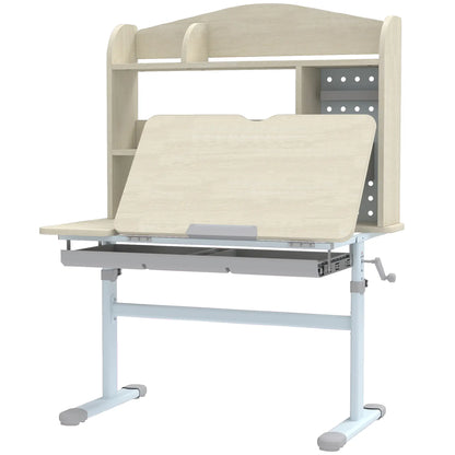 Kids Desk, Height Adjustable, Tilted Desktop, Storage, Drawer, Pegboard, 3-12 Years Kids Desk Sets Natural, White, Grey at Gallery Canada
