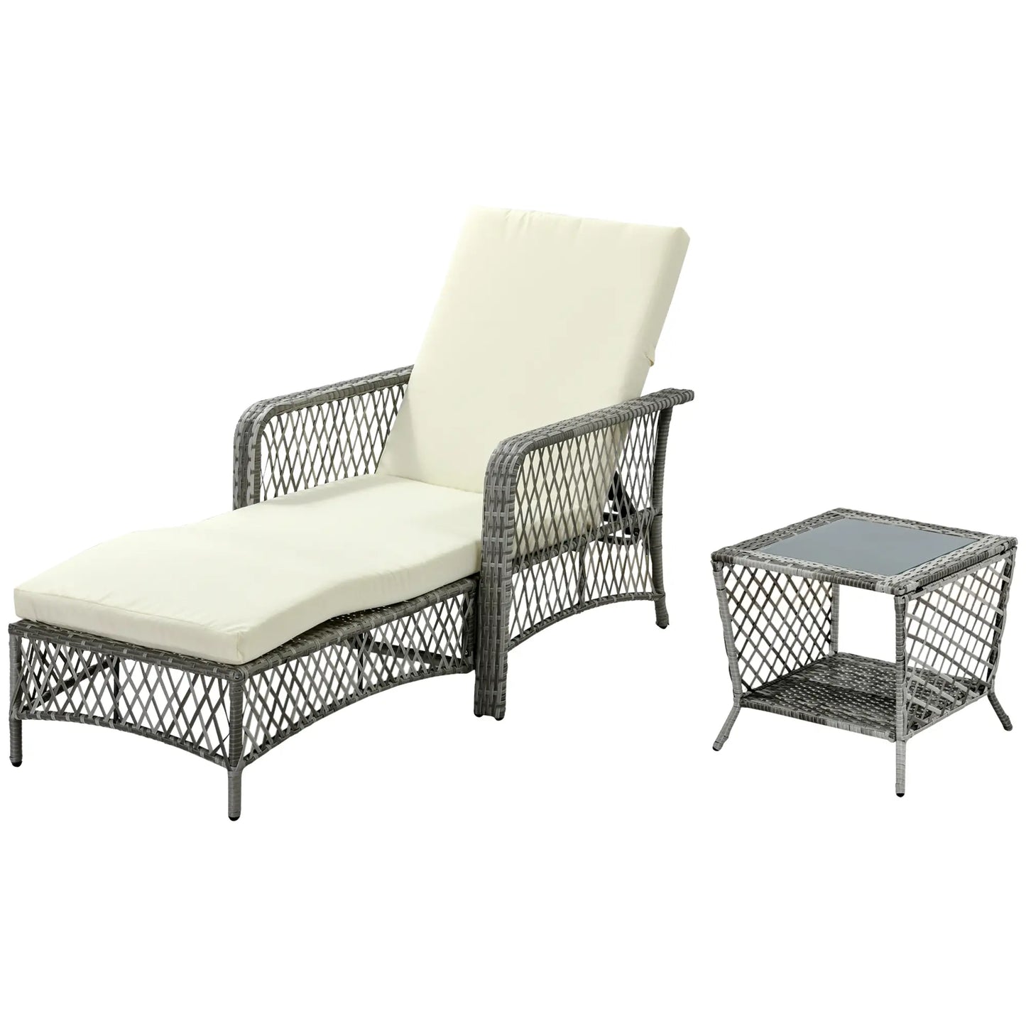 2-Piece Wicker Patio Lounge Set With Cushions, Outdoor PE Rattan Chaise Chair, Coffee Table, Cream White Chaise Loungers at Gallery Canada