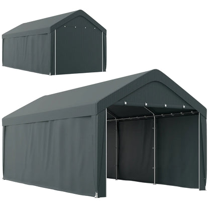 10 x 20 ft Portable Carport, 2 Roll-Up Doors, Removable Sidewalls, Dark Grey Car Shelters at Gallery Canada