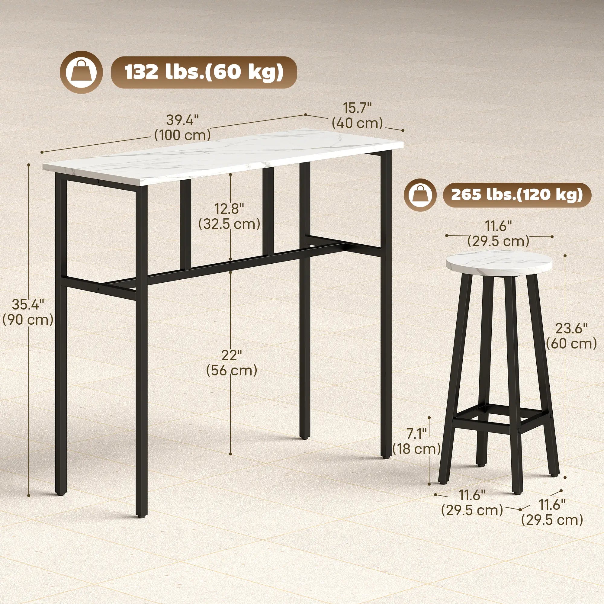 Bar Table Set Of 6, White Marble Breakfast Table And 4 Stools, White Bar Sets at Gallery Canada