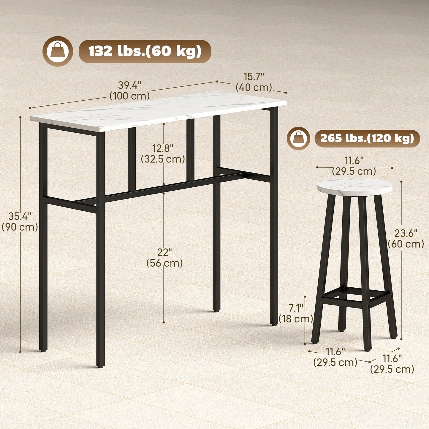 Bar Table Set Of 6, White Marble Breakfast Table And 4 Stools, White Bar Sets at Gallery Canada
